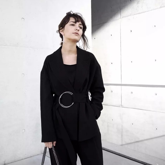 Zara Woman Studio Belted Pinstripe Blazer - Picture 4 of 7